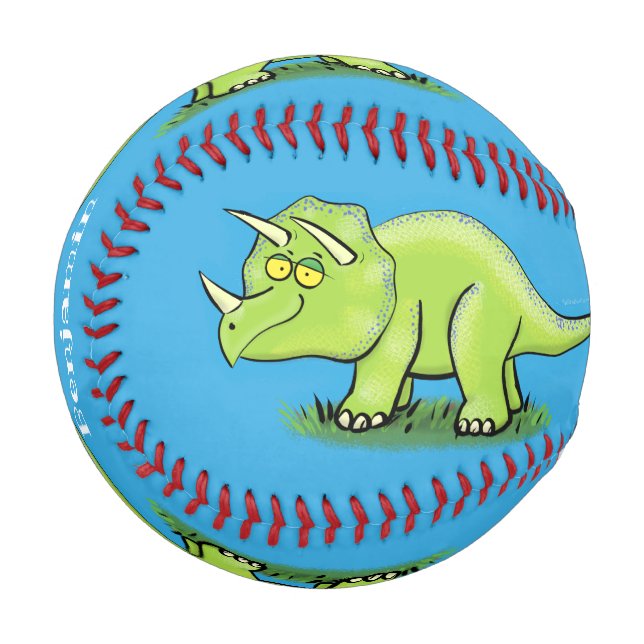 Pelota De Béisbol Personalizado de dinosaurios de triceratops verde  (Anverso izquierdo)
