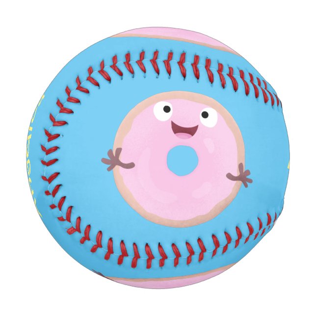 Pelota De Béisbol Personalizado de donut rosa alegre y brillante (Anverso izquierdo)