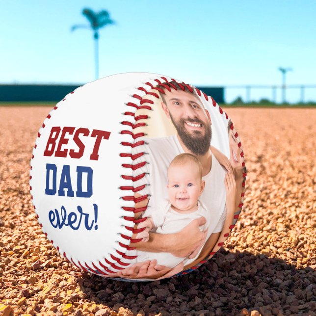 Pelota De Béisbol Personalizado de Fotos del Día del Padre Azul Rojo (Customizable best dad ever all star father's day photo baseball)