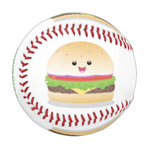 Pelota De Béisbol Personalizado de hamburguesa kawaii feliz