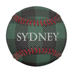 Pelota De Béisbol Personalizado de Plaid Tartan Búfalo Negro Verde C