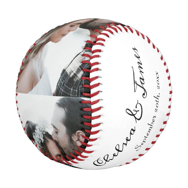 Pelota De Béisbol Personalizado Foto Novia y Groom Script Name Fecha (Angular)