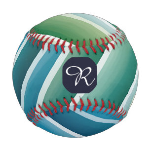 Pelota De Béisbol Personalizado Monograma Resumen Béisbol Verde Azul