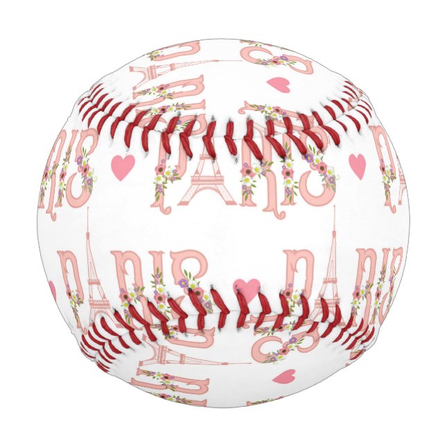 Pelota De Béisbol Pink Eiffel Tower Silhouette Paris Flowers French (Anverso)