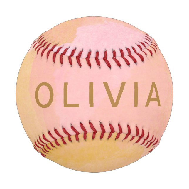Pelota De Béisbol Pintado abstracto de acuarela rosa y dorada (Anverso)