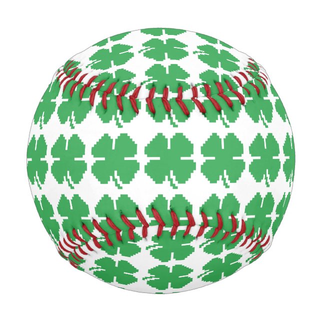 Pelota De Béisbol Pixel Lucky Four Leaf Clover de 8 bits (Anverso)