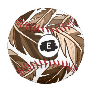 Pelota De Béisbol Pluma marrón monograma de béisbol personalizada