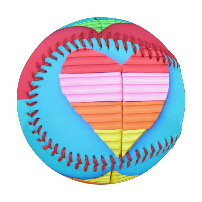 Pelota De Béisbol Pop Art Love Corazones de Arcoiris gemelos (Anverso izquierdo)