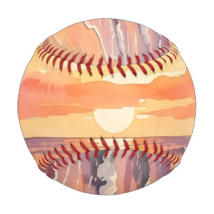 Pelota De Béisbol Puesta de sol en la playa con pájaros