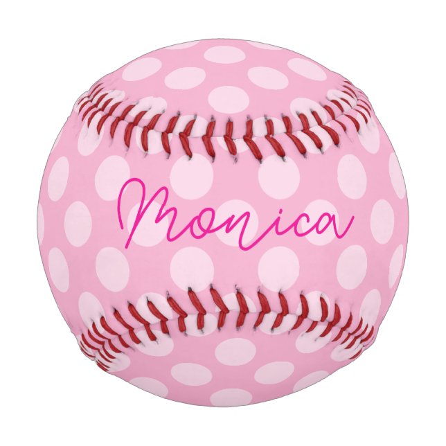Pelota De Béisbol Punto de polka rosa claro personalizado (Anverso)