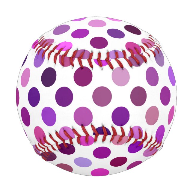 Pelota De Béisbol Puntos de polka rosados y púrpura (Anverso)