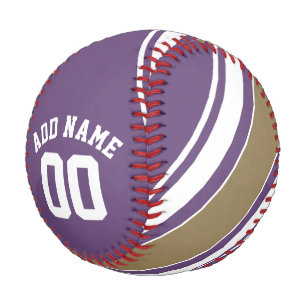 Pelota De Béisbol Purple and Gold Jersey Stripes Número de nombre p