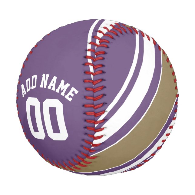 Pelota De Béisbol Purple and Gold Jersey Stripes Número de nombre pe (Angular)
