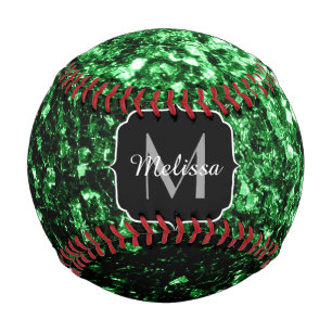 Pelota De Béisbol Purpurina negro verde falso brillo Monograma nombr