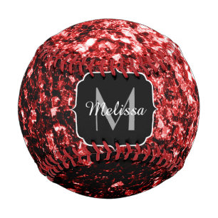 Pelota De Béisbol Purpurina rojo oscuro destello relámpago Monograma