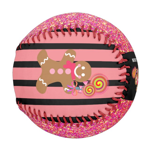 Pelota De Béisbol Purpurina rosa Sparkle Gingerbread Chica Personali (Reverso Izquierdo)