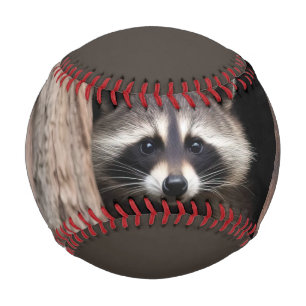 Pelota De Béisbol Racoon en la cueva del árbol