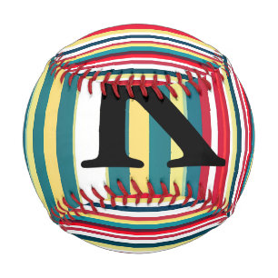 Pelota De Béisbol Rayas retro coloridas añaden letra inicial monogra