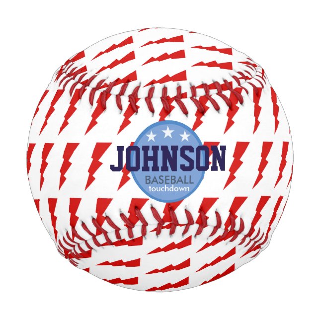 Pelota De Béisbol rayo rojo-azul personalizado (Anverso)