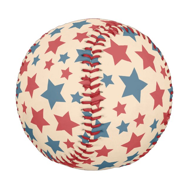 Pelota De Béisbol Red and Blue Stars, 4th of July, Beige Background (Angular)