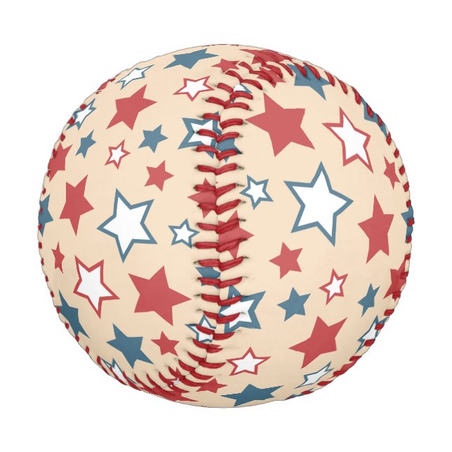 Pelota De Béisbol Red and Blue Stars, 4th of July, Beige Background (Angular)