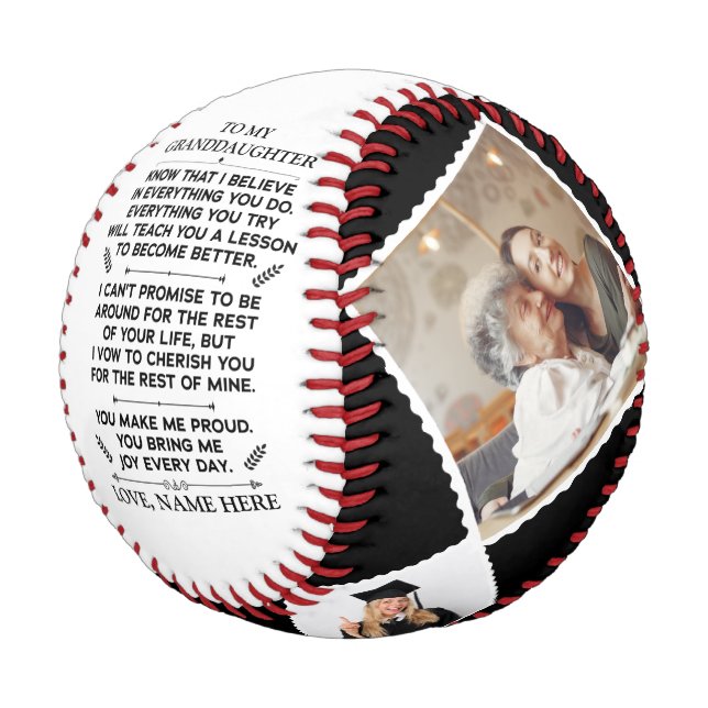 Pelota De Béisbol Regalo personalizado a mi nieta con 4 fotos (Angular)