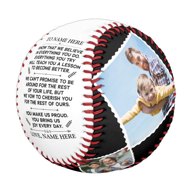 Pelota De Béisbol Regalo personalizado a nuestro nieto con 4 fotos (Angular)