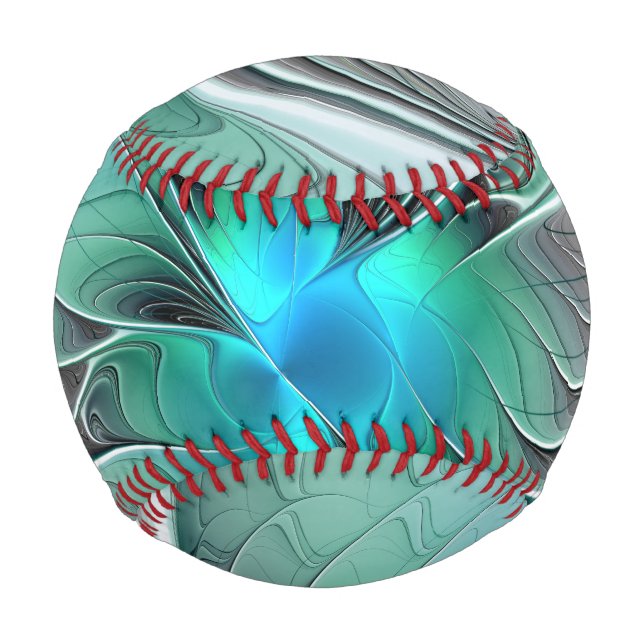 Pelota De Béisbol Resumen Con Arte Fractal Azul Y Moderno (Anverso)