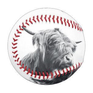 Pelota De Béisbol Retrato de vaca Highland monograma inicial blanco