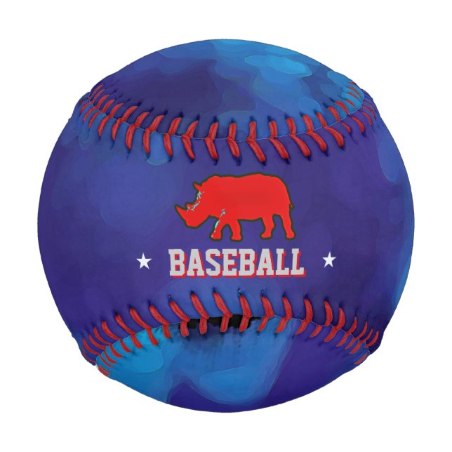 Pelota De Béisbol rinoceronte rojo en azul personalizado (Anverso)