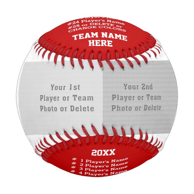 Pelota De Béisbol Rojo y blanco, béisbol con foto, personalizado (Anverso)