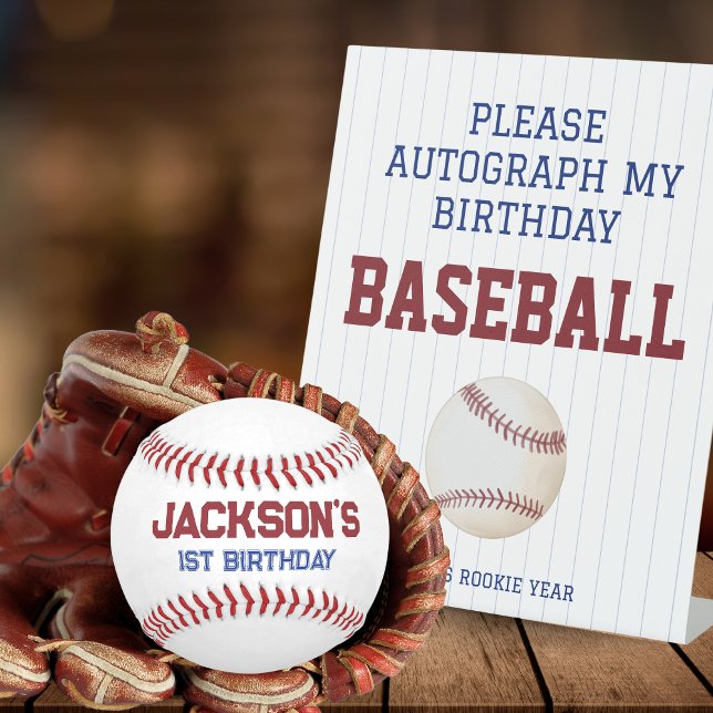 Pelota De Béisbol Rookie del año niño de primer cumpleaños (Autograph my birthday baseball - rookie of the year, 1st birthday keepsake)