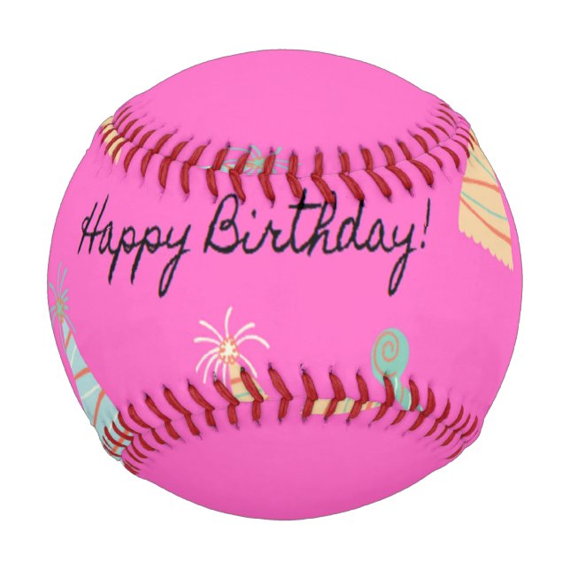 Pelota De Béisbol Rosa de cumpleaños feliz (Anverso)