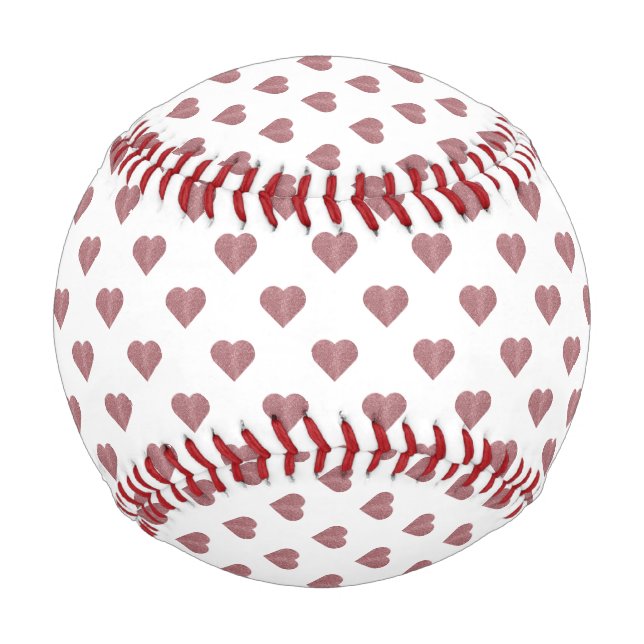 Pelota De Béisbol Rosa purpurina Corazón de Oro Fondo Blanco (Anverso)
