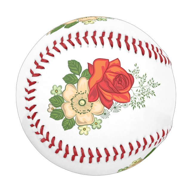 Pelota De Béisbol Rosa Roja y Daisies (Anverso izquierdo)