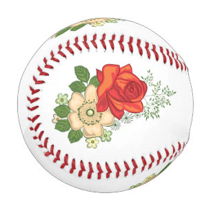 Pelota De Béisbol Rosa Roja y Margaritas
