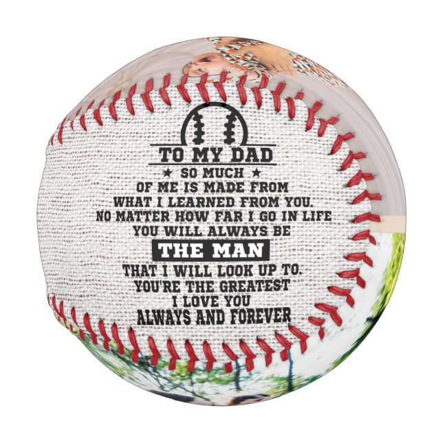 Pelota De Béisbol Rústico A Mi Papá Personalizado 2 Collage de fotos (Reverso Izquierdo)