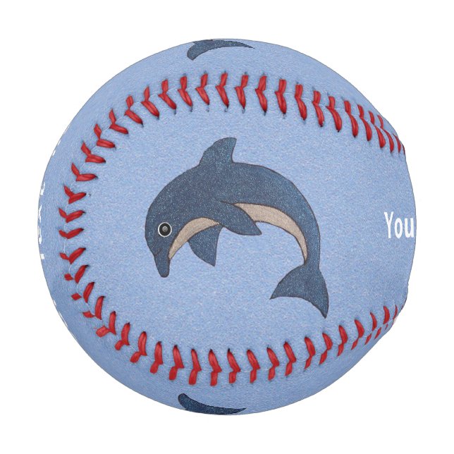 Pelota De Béisbol Saltando Delfines Blancos Azules Oscuros Con Ojos  (Anverso izquierdo)
