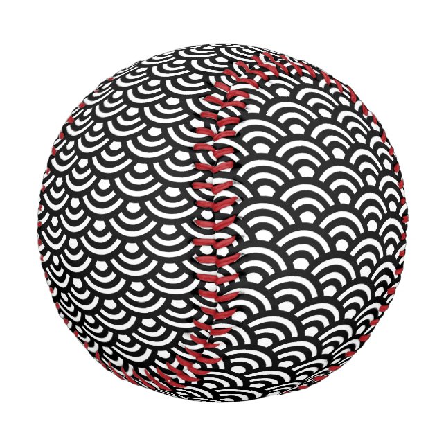 Pelota De Béisbol Seigaiha, Waves, Japanese, Black and White (Angular)