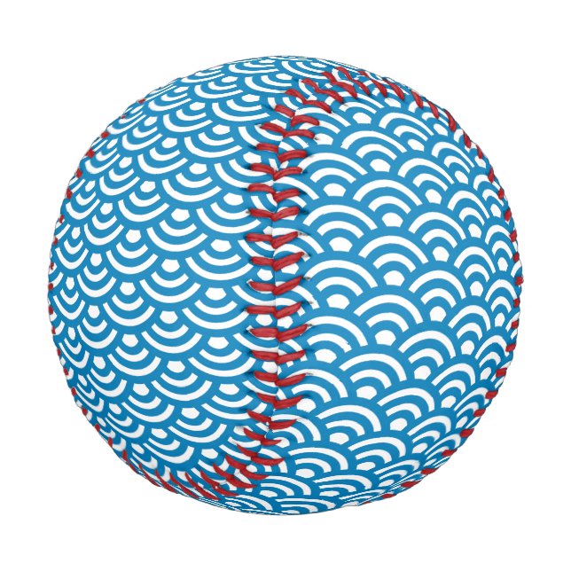 Pelota De Béisbol Seigaiha, Waves, Japanese, Blue and White (Angular)