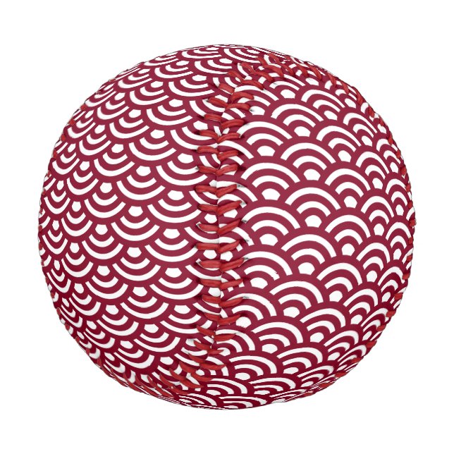 Pelota De Béisbol Seigaiha, Waves, Japanese, Burgundy and White (Angular)