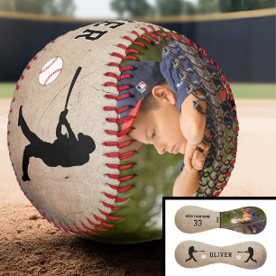 Pelota De Béisbol Silueta de jugador rústico nombre número foto