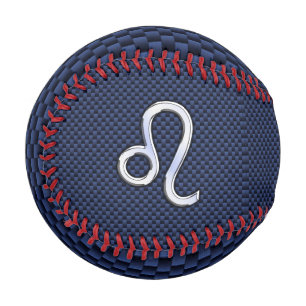 Pelota De Béisbol Silver Leo Symbol on Navy Blue Carbon Fiber Print