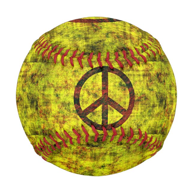 Pelota De Béisbol símbolo de paz de hippie groovy 70 amarillo (Anverso)