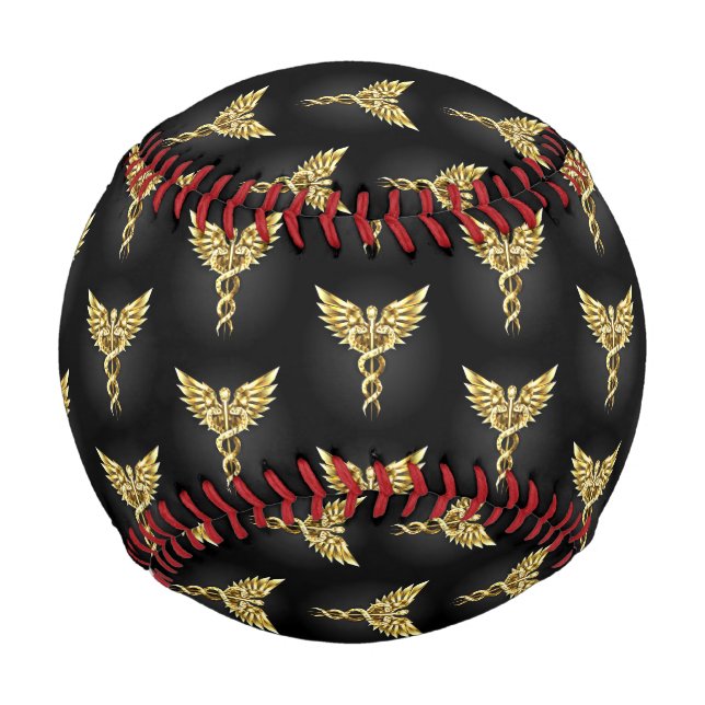 Pelota De Béisbol Símbolo poligonal de oro Caduceus (Anverso)