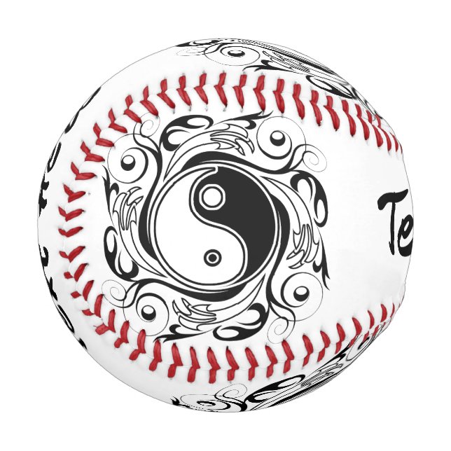 Pelota De Béisbol Símbolo Yin & Yang estilo Tatuaje blanco y negro (Anverso izquierdo)