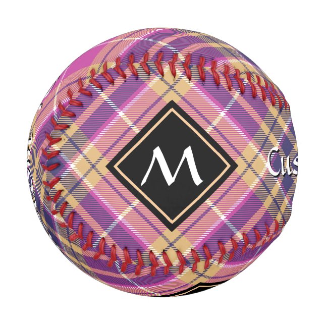Pelota De Béisbol Tartán rosa, dorado y azul (Anverso izquierdo)