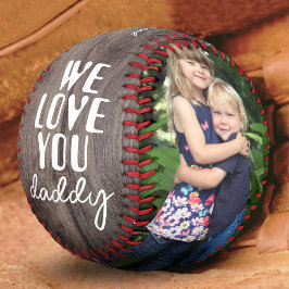 Pelota De Béisbol Te Amamos Papá Colografo de Madera Rústica 2 Fotos