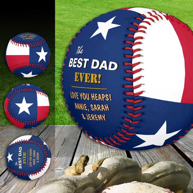 Pelota De Béisbol Texas Best Dad, Estados Unidos patriótico, bandera (Subido por el creador)