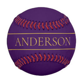 Pelota De Béisbol Texto de Personalizable elegante | Oro y púrpura p